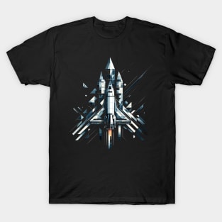 Futuristic Flight: NASA's Rocket in Geometric Vision T-Shirt